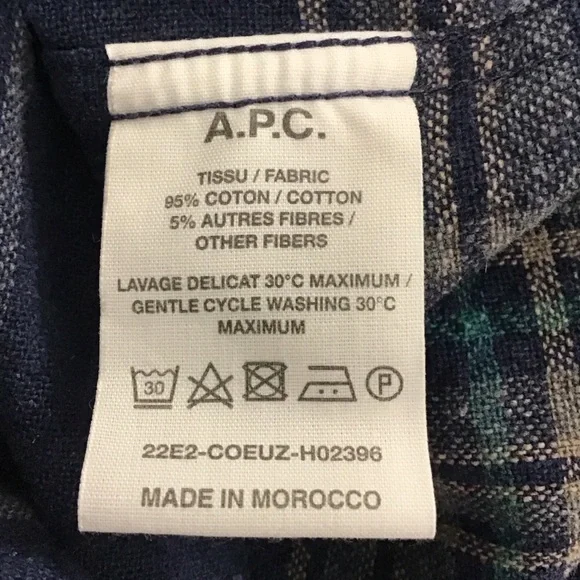 A.P.C. Men's Blue Plaid Shirt size S